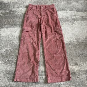 American Eagle Pants Womens 6 Pink Baggy Wide Leg Cargo High Rise Corduroy